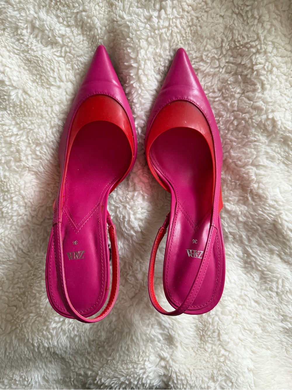 Zara Fuchsia and Red Pointed Slingback Flats